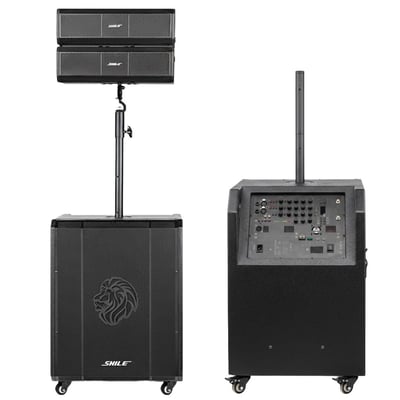 Shile SL-9 400W Aktif Kule Ses Sistemi 2 Adet Kablosuz Mikrofonlu Tekerlekli MDF Kasa Bluetooth/TWS/DSP Destekli PA Seti