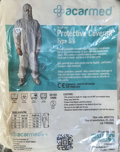 Tek Kullanımlık Koruyucu Tulum Protective Coverall Type 5/6