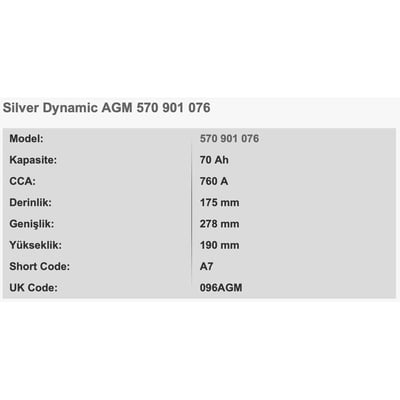 VARTA A7 / E39 SILVER DYNAMIC 12V 70AH AKU Start-Stop AGM