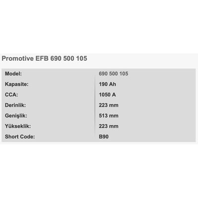 VARTA B90 PROMOTIVE EFB 12V 190AH AKU TAM KAPALI