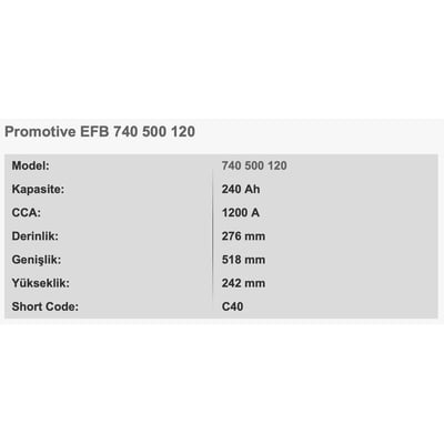 VARTA C40 VARTA PROMOTIVE EFB 12V 240AH AKU TAM KAPALI TAM BAKIMSIZ - EFB