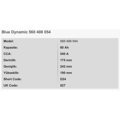 VARTA D24 BLUE DYNAMIC 12V 60AH AKU