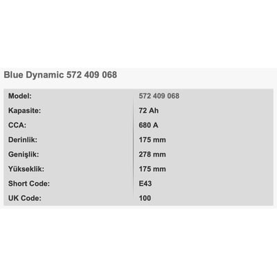 VARTA E43 BLUE DYNAMIC 12V 72AH AKU