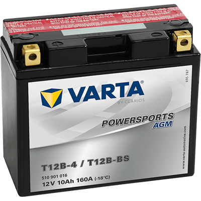 VARTA Powersports AGM 12V 10Ah 160A – T12B-4 (T12B-BS) | Motosiklet & ATV Aküsü
