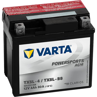 VARTA Powersports AGM 12V 4Ah 80A – TX5L-BS (TX5L-4) | Motosiklet & ATV Aküsü