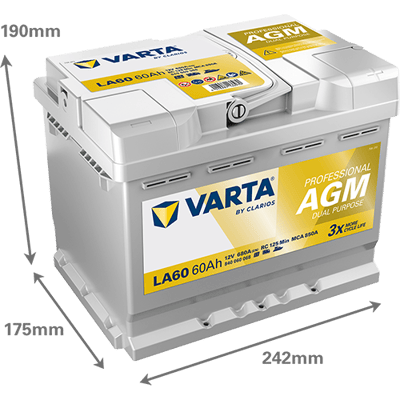 VARTA Professional AGM 12V 60Ah 680A – LA60 (840060068) | Marin ve Karavan Aküsü