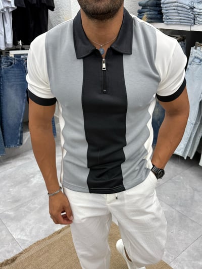 Black Ant Modal Kumaş Fermuar Detay T-Shirt Gri