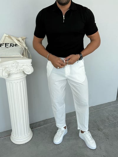 Deepoint Fermuar Detay Triko Tshirt Siyah