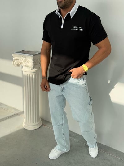 Deepont Yaka Fermuar Detay Tshirt Siyah