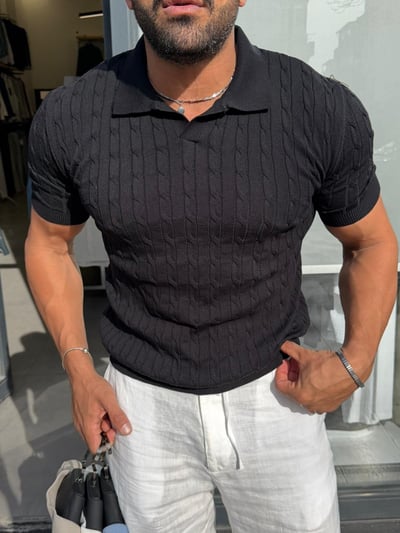 Ferel Örgü Desenli Triko Tshirt Siyah