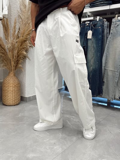 Giesto Baggy Bol Kalıp Pantolon Beyaz