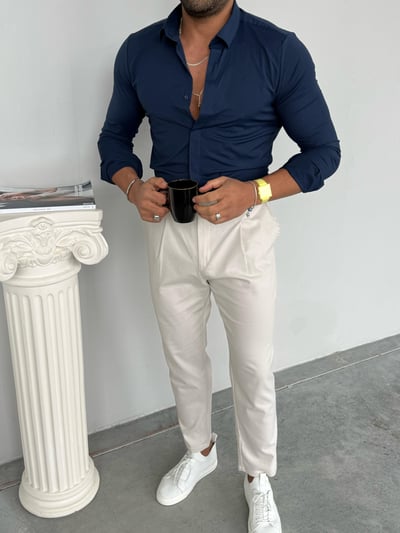 Giesto Slimfit Gizli Pat Gömlek Lacivert