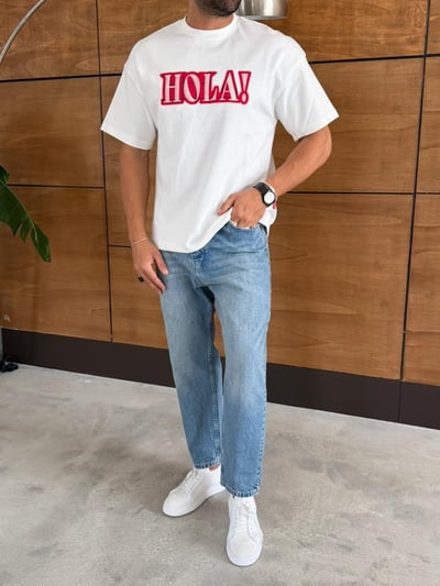Hola Nakış Detay Tshirt Beyaz
