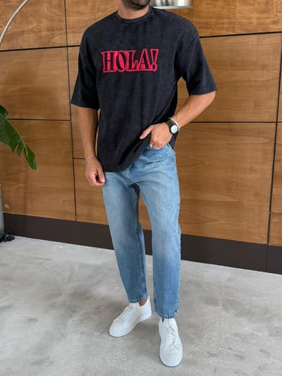Hola Nakış Detay Tshirt Siyah
