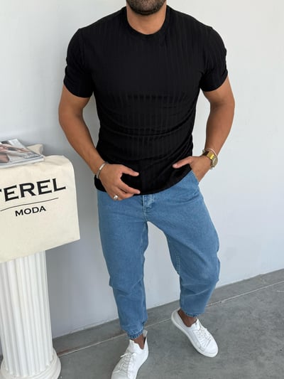 Marrakech Çizgili T-Shirt Siyah