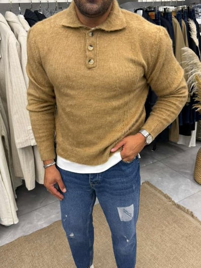 Vamos Düğmeli Kazak Camel