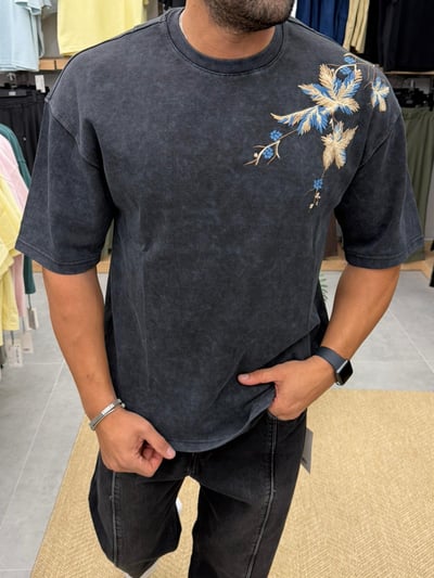 Vamos Nakış Detay Premium Tshirt Antrasit