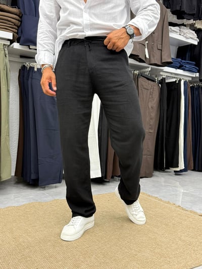 W11 Viscon ,Keten Pantolon Siyah