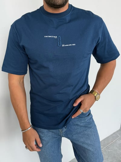 Yep Premium Kalite Nakış Baskı Detay T-Shirt Mavi