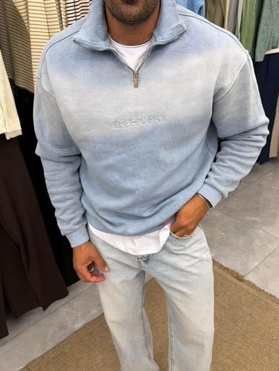 Yıkamalı Sweatshirt Mavi