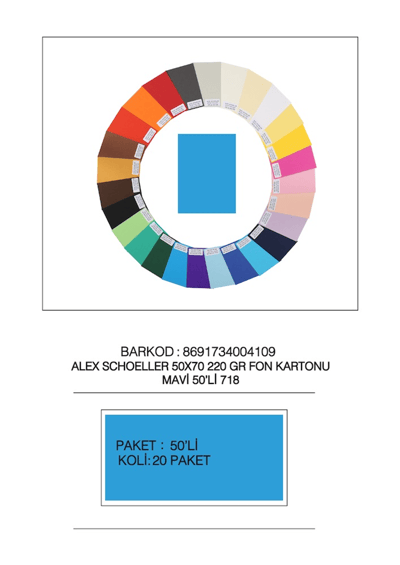 ALEX FON KARTONU 220GR 50X70 MAVİ 50 Lİ 718