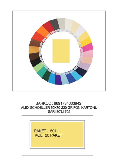 ALEX FON KARTONU 220GR 50X70 SARI 50 Lİ 702