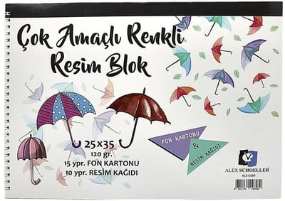 ALEX RESİM DEFTERİ 25x35 120GR SPR. RENKLİ 25 Lİ ALX-0589