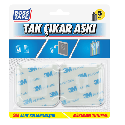 BOSS TAPE ASKI TAK-ÇIKAR 60x60 MM 5 KG ŞEFFAF 2 Lİ BLS. BT-11014