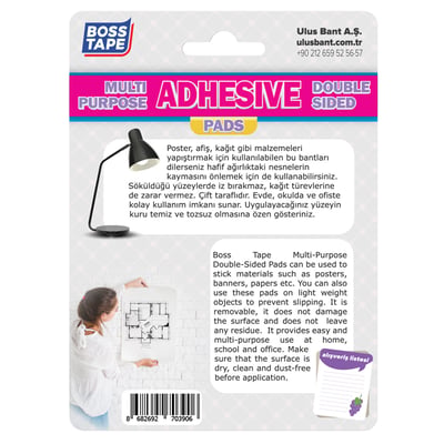 BOSS TAPE ÇOK AMAÇLI YAPIŞKAN PEDLER 12x12 MM 48 ADET BT-05016