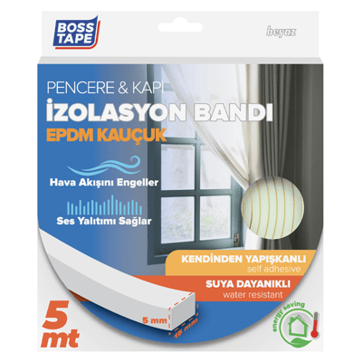 BOSS TAPE İZOLASYON BANDI KAPI & PENCERE EPDM 15 MM x 5M BEYAZ BT-04010