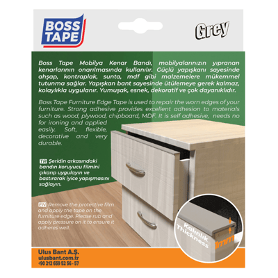 BOSS TAPE MOBİLYA KENAR BANDI 18 MM x 5M GRİ BT-03029