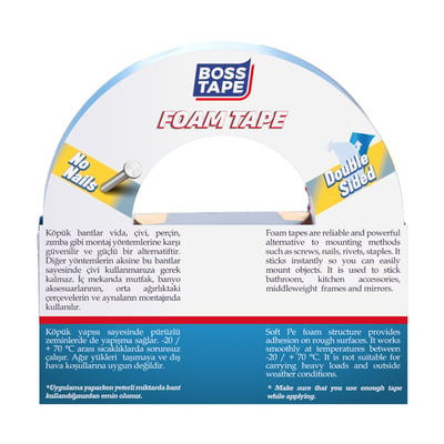 BOSS TAPE MONTAJ BANDI ÇİFT TARAFLI KÖPÜK BEYAZ 15 KG 24 MM x 10M BLS. BT-01017