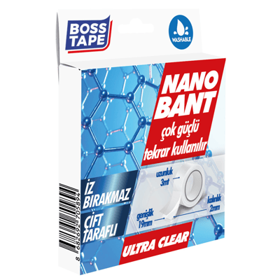 BOSS TAPE NANO BANT-MAGIC TAPE 19 MM x 3M ŞEFFAF KUTULU BT-01031
