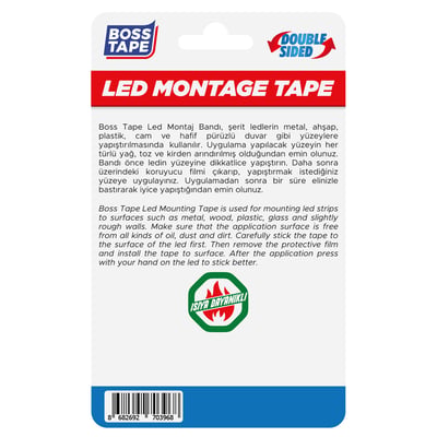 BOSS TAPE ÖZEL BANT LED MONTAJ BANDI ÇİFT TARAFLI 10 MM x 6M BT-01025