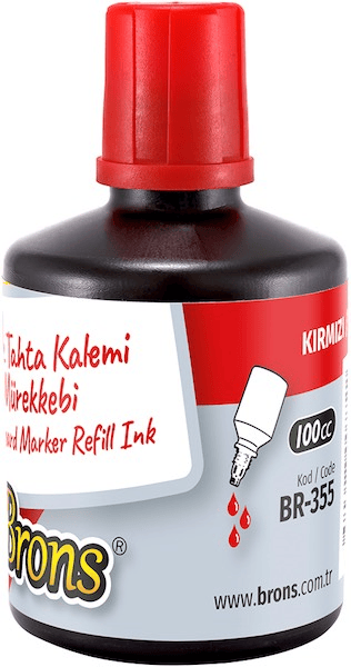 BRONS BEYAZ TAHTA KALEMİ  MÜREKKEBİ 100 CC KIRMIZI BR-355