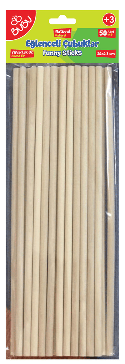 BU-BU EĞLENCELİ ÇUBUKLAR NATÜREL 20X0,3CM 50 Lİ BUBU-HS0027