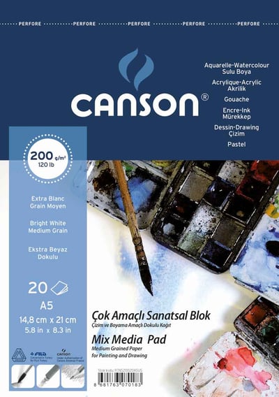 CANSON RESİM ve ÇİZİM BLOĞU 1557 MIX MEDIA FINFACE SPİRALLİ A5 200 GR 20 SF FCNS20020A5US