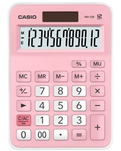 Casio Mx-12B-Pk Pembe Masaüstü Hesap Makinesi 12 Hane Kapasiteli / Çift Güçlü Masaüstü Finans Enstrümanı)