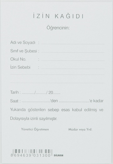 DİLMAN ÖĞRENCİ İZİN KAĞIDI 100 LÜ 3130