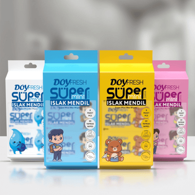 DOY FRESH SUPER MINI WET WIPES ISLAK MENDİL 64 YAPRAK 8 Lİ PAKET (BLUE)
