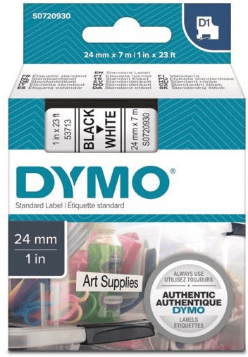 DYMO ŞERİT D1 24MM x 7MT BEYAZ/SİYAH 720930 53713