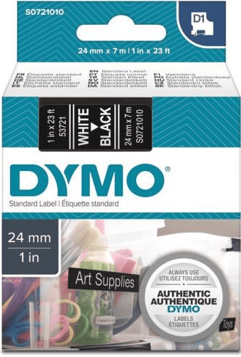 DYMO ŞERİT D1 24MM x 7MT SİYAH/BEYAZ 721010 53721