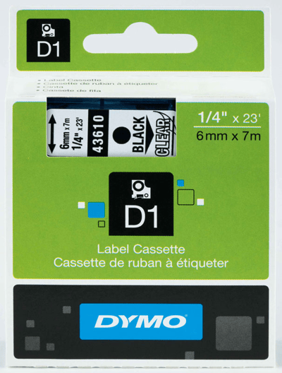 DYMO ŞERİT D1 6MM x 7MT ŞEFFAF/SİYAH 0720770 43610