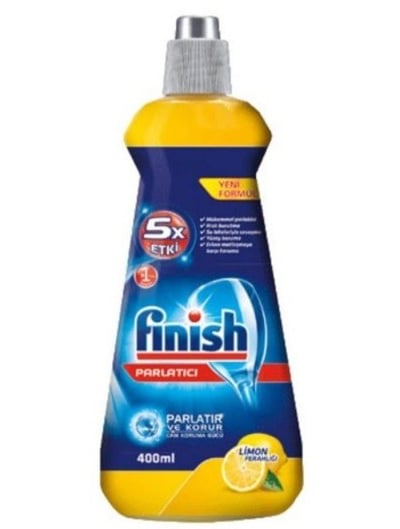Finish Bulaşık Makinesi Parlatıcısı 400 Ml Limon Özlü (5 Kat Güçlü Parlaklık Teknolojisi - Kuruma Hızlandırıcı, Su Lekesi Ve Matlık Karşıtı Cam Koruma Zırhı / Endüstriyel Kurumsal Mutfak Ve Ofis Sarf Malzemesi)