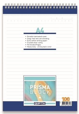GIPTA BLOKNOT PRISMA A4 SPİRALLİ KARTON KAPAK 100 YP. DÜZ 1378