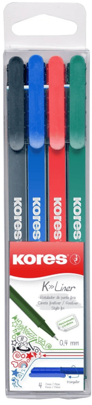 KORES FİBER UÇLU KALEM K-LINER  4LÜ SET 28114