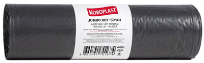 KOROPLAST ÇÖP TORBASI AĞIR SANAYİ JUMBO SİYAH 80x110 800 GR 10 LU 96 MİC. ST01500345