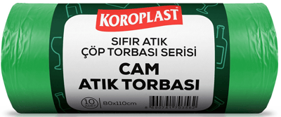 KOROPLAST ÇÖP TORBASI SIFIR ATIK CAM ATIKLAR YEŞİL JUMBO 80x110 650 GR 10 LU 40 MİC. ST01500537