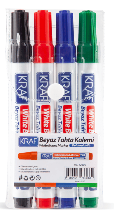 KRAF BEYAZ TAHTA KALEMİ DOLDURULABİLİR 770-4 4 LÜ PVC
