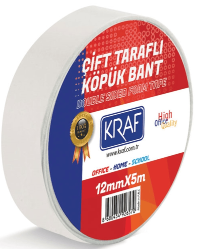 KRAF ÇİFT TARAFLI KÖPÜK BANT 12mm x 5m 5012G